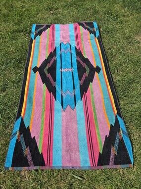 VTG Royal Terry Beach Towel Southwestern Aztec Pastel Pink Teal Geometric